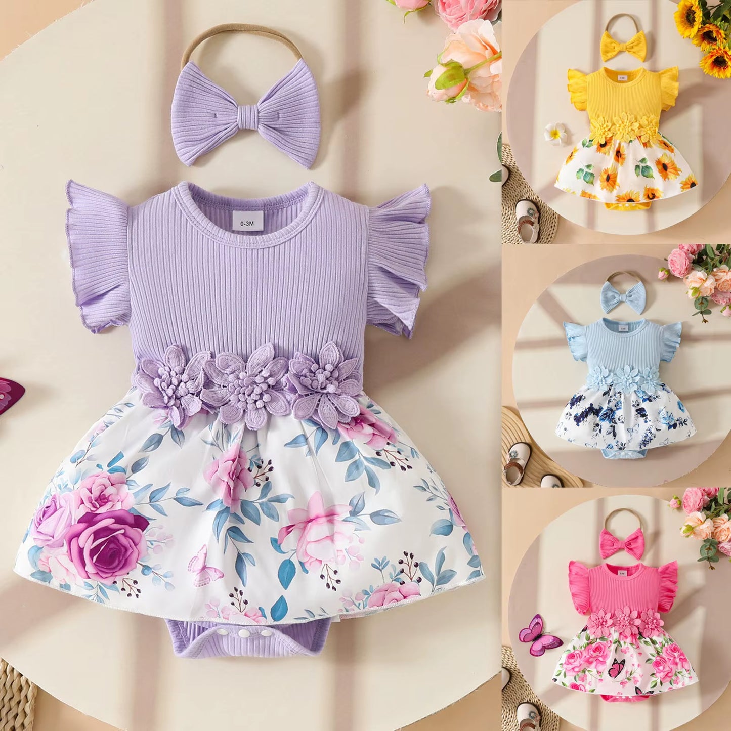 Bellabloom – Baby Girl Ruffle Romper Skirt Set with Bow