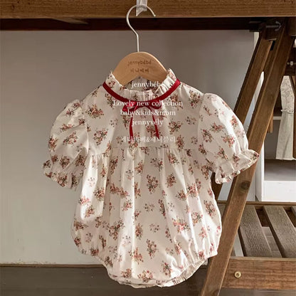 Petalpoise – Vintage Floral Square-Neck Romper for Baby Girls